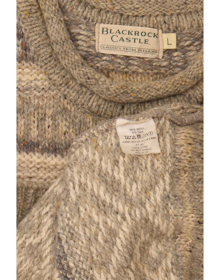 Vintage męski sweter z golfem, duży, szary, wełniany Fair Isle