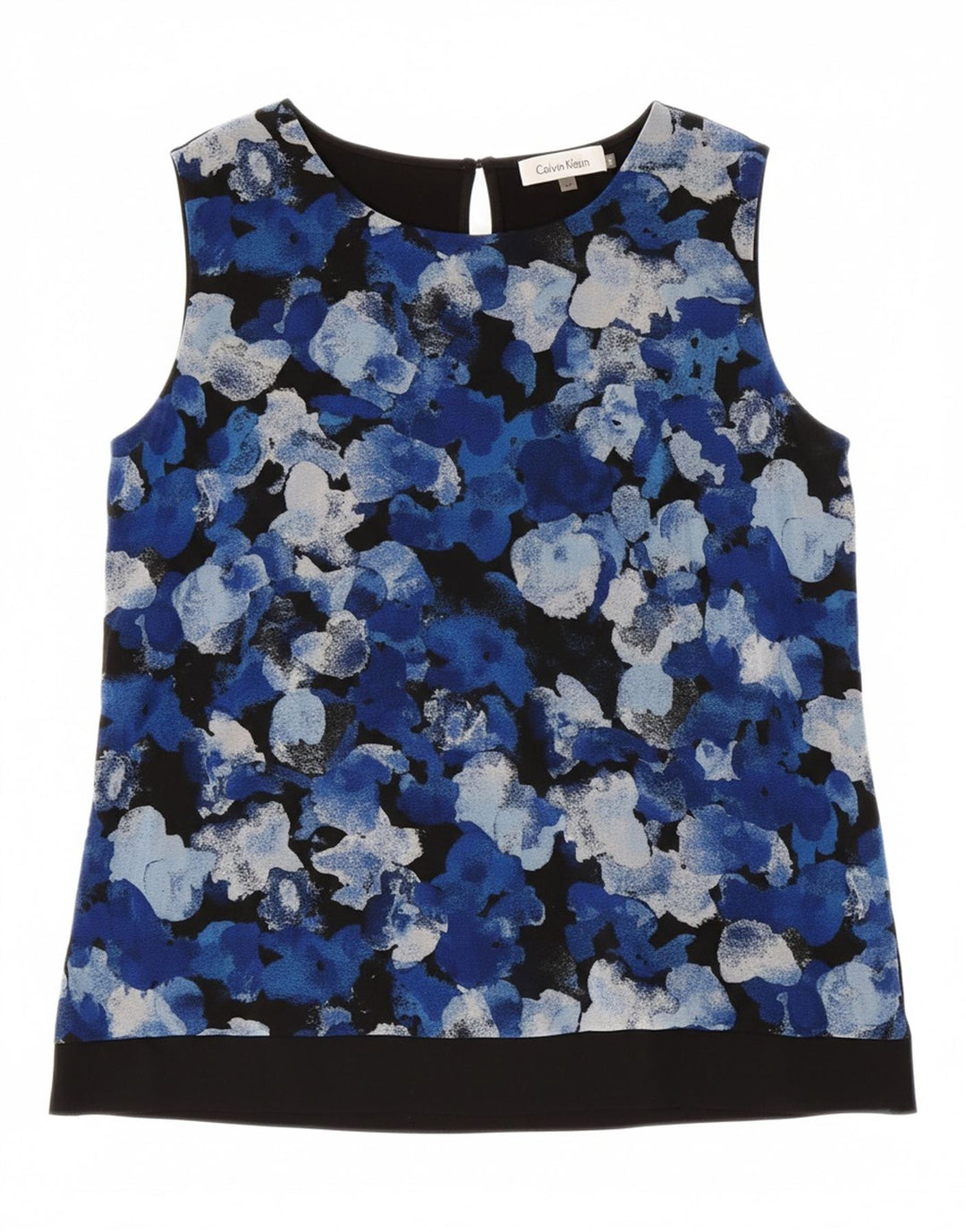 CALVIN KLEIN Womens Sleeveless Blouse Top UK 14 Medium Blue Floral Vintage Calvin Klein and Second-Hand Calvin Klein from Messina Hembry 