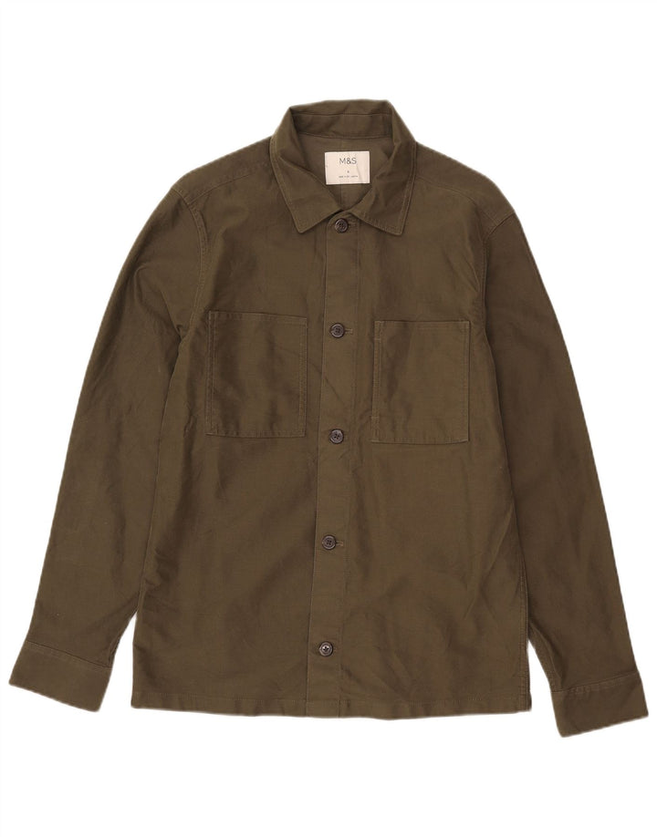 Marks & Spencer Męska koszula wierzchnia, mała, bawełniana khaki