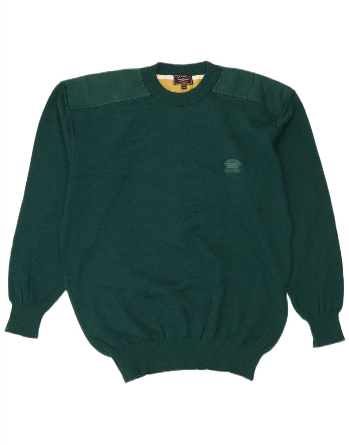 Vintage męski sweter z okrągłym dekoltem, duży, zielony, z dziewiczej wełny