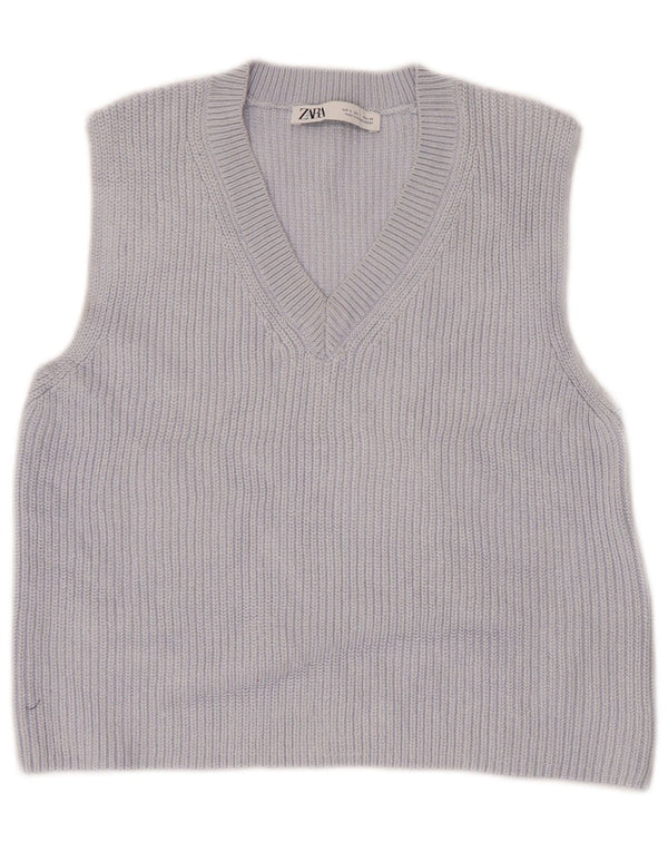 Damski podkoszulek Zara Crop Vest UK 10 Small, niebieski, bawełniany