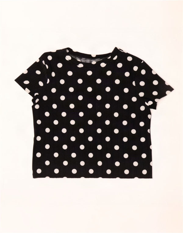 Damski krótki t-shirt Zara UK 14, duży, czarny w kropki