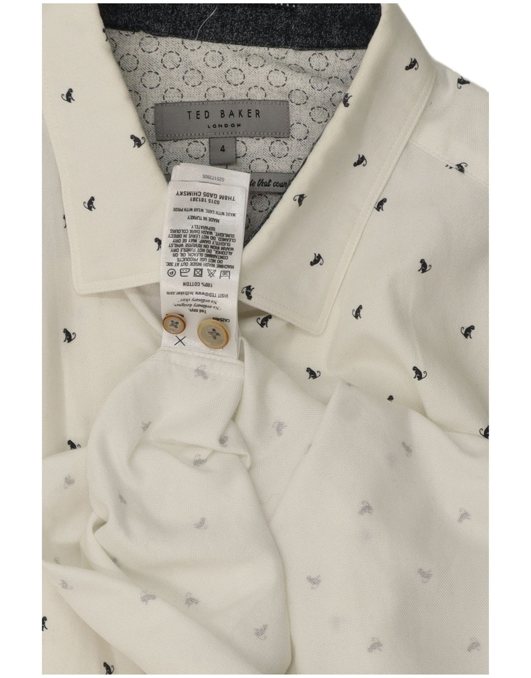 Koszula męska Ted Baker w abstrakcyjny wzór, rozmiar 4, duża, biała, bawełniana