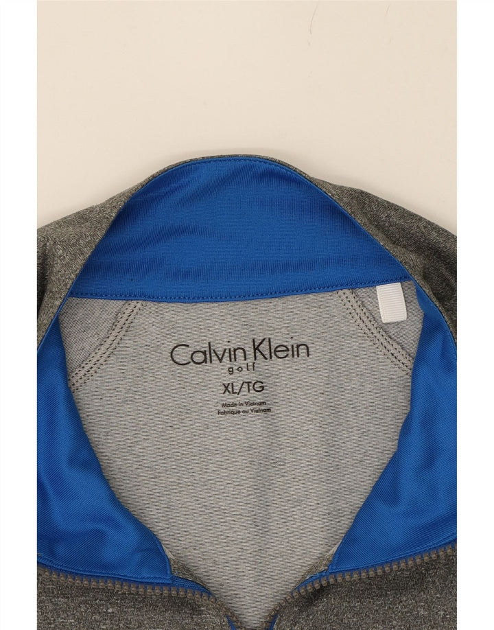 CALVIN KLEIN Mens Graphic Zip Neck Sweatshirt Jumper XL Grey Polyester Vintage Calvin Klein and Second-Hand Calvin Klein from Messina Hembry 
