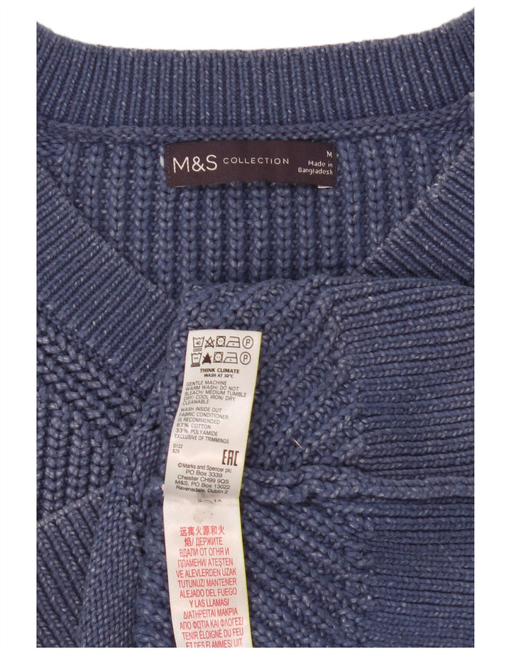 Marks & Spencer Damski sweter z dekoltem w kształcie litery V, UK 14, średni niebieski, bawełniany