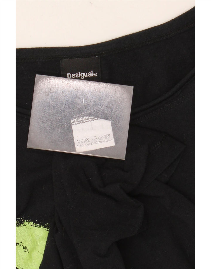 Damski graficzny top DESIGUAL z długim rękawem, UK 14, duży, czarny, bawełniany