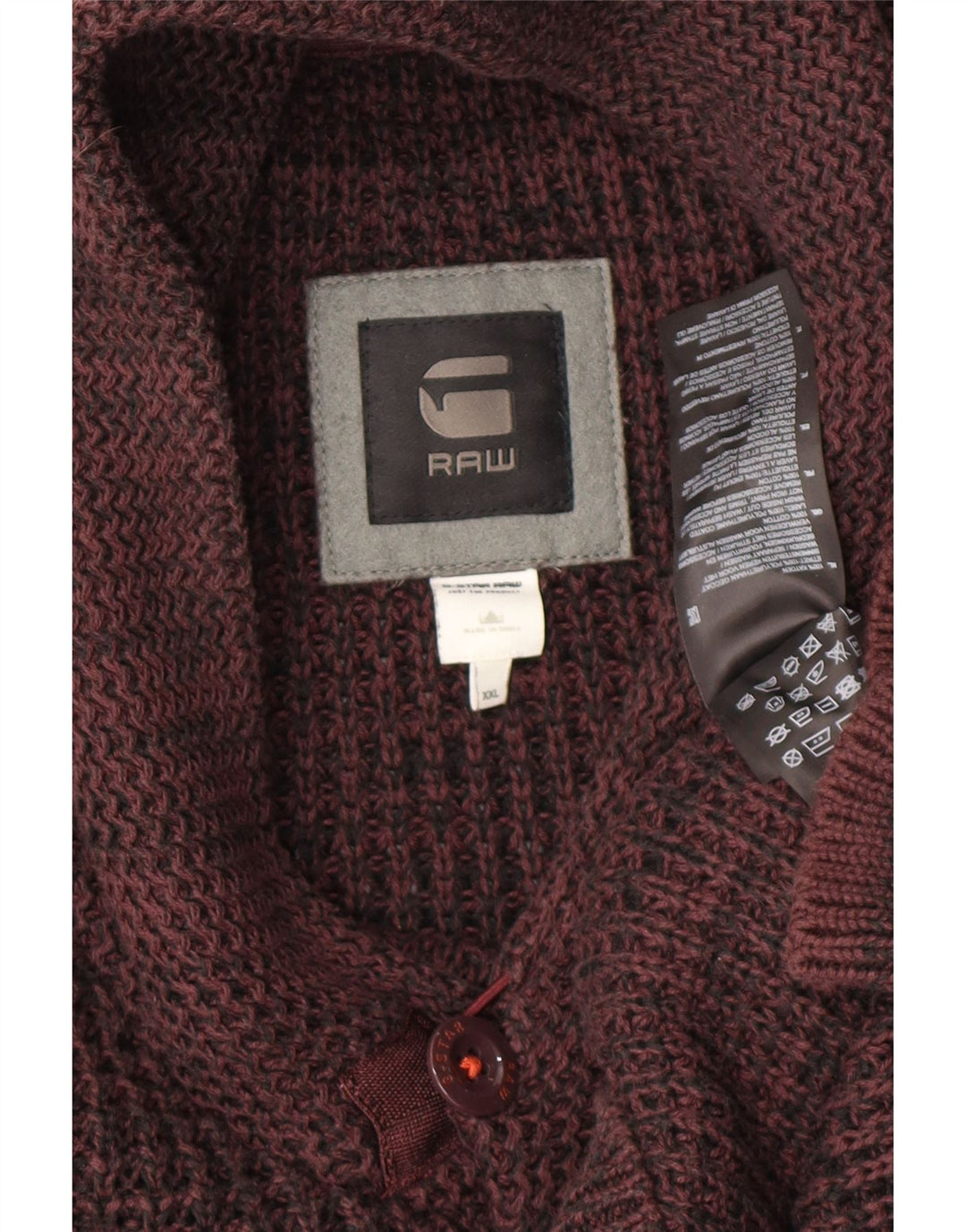 Męski sweter G-Star z szalowym dekoltem 2XL Bordowa bawełna