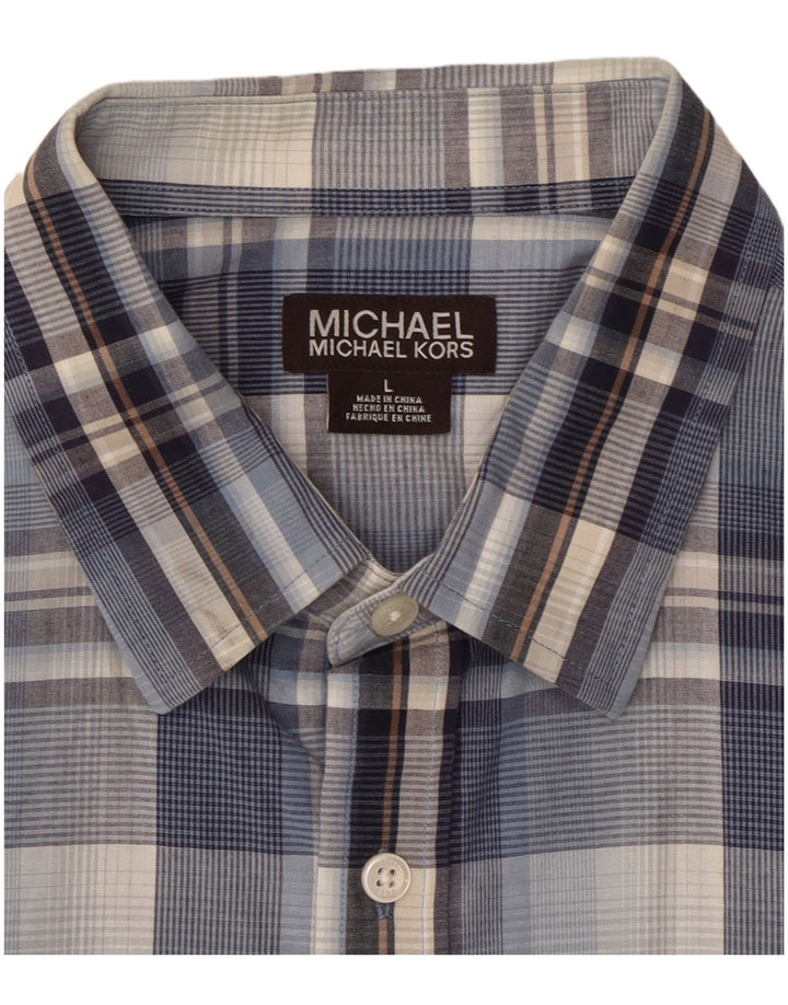 Koszula męska z krótkim rękawem MICHAEL KORS, bawełniana, w dużą niebieską kratkę