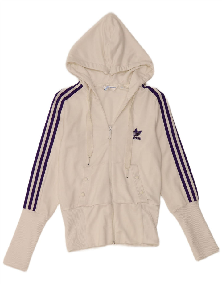 Damski sweter z kapturem i zamkiem błyskawicznym Adidas EU 36, mały, biały poliester