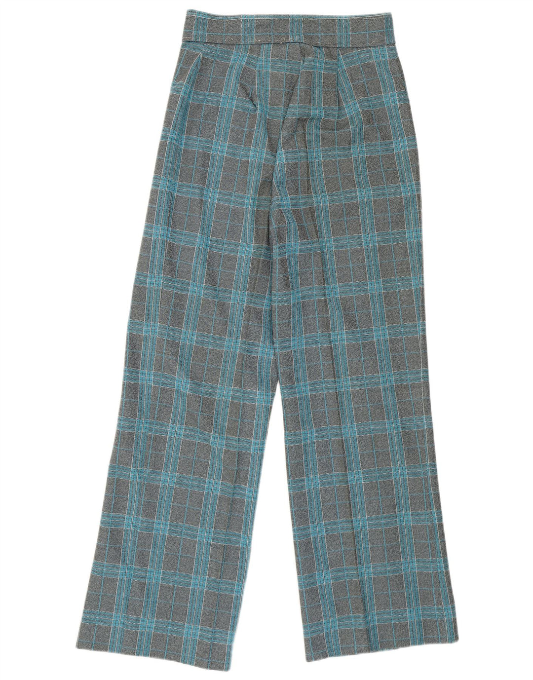 Damskie spodnie codzienne z wysokim stanem i szerokimi nogawkami w stylu VINTAGE W27 L29 Szara kratka