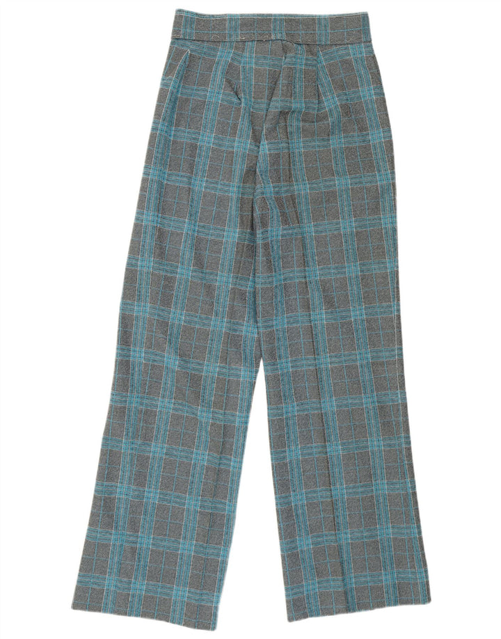 Damskie spodnie codzienne z wysokim stanem i szerokimi nogawkami w stylu VINTAGE W27 L29 Szara kratka