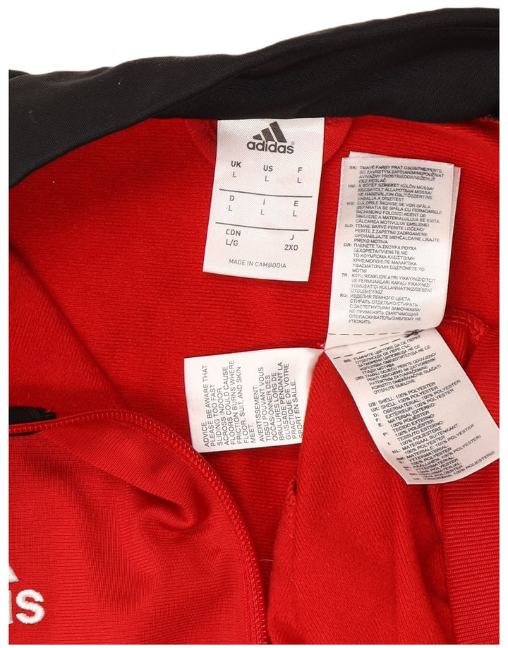 Adidas Męska bluza dresowa z grafiką, duża czerwona, poliestrowa z blokami kolorów