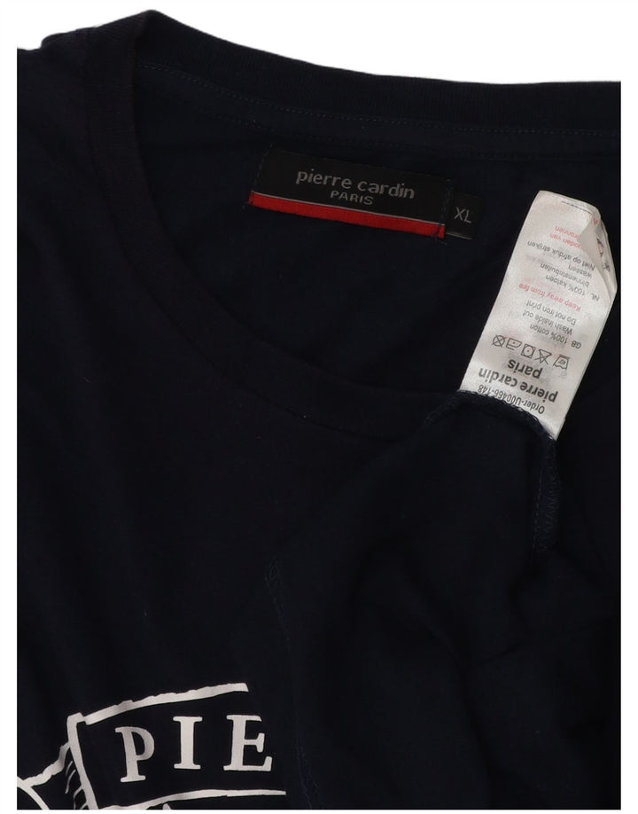 Męska koszulka z grafiką PIERRE CARDIN, góra XL, granatowa, bawełniana