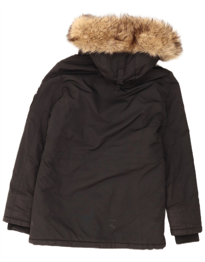 Damska kurtka parka z kapturem Superdry UK 12, średni czarny nylon