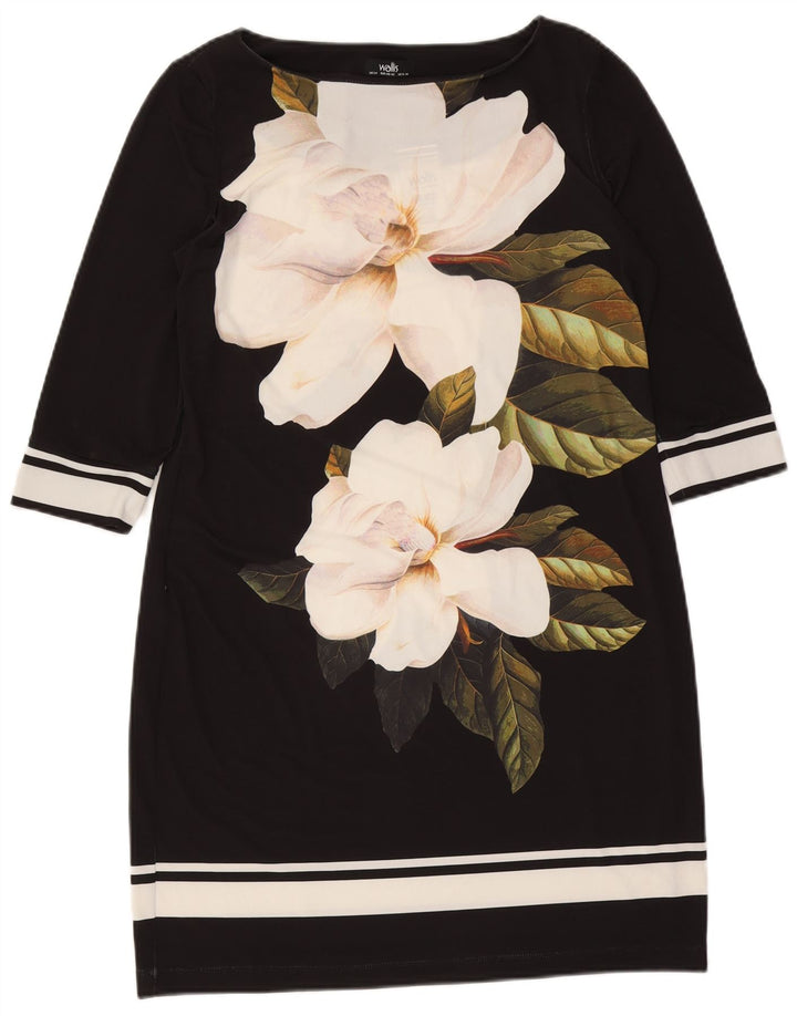 Damska sukienka płaszczowa Wallis z rękawem 3/4 US 8/10, średni czarny kwiatowy poliester