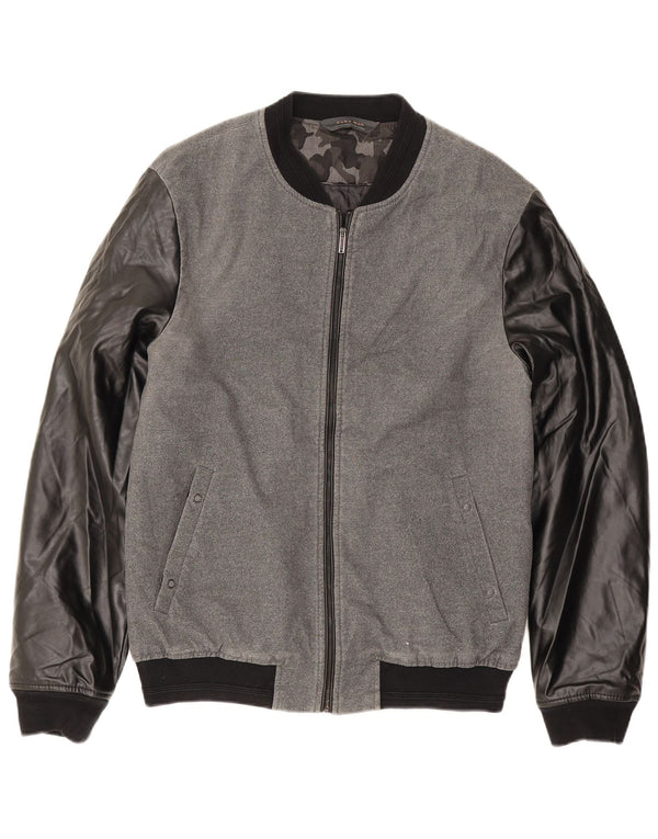 Zara Mens Varsity Jacket UK 40 Large Grey Colourblock Polyester