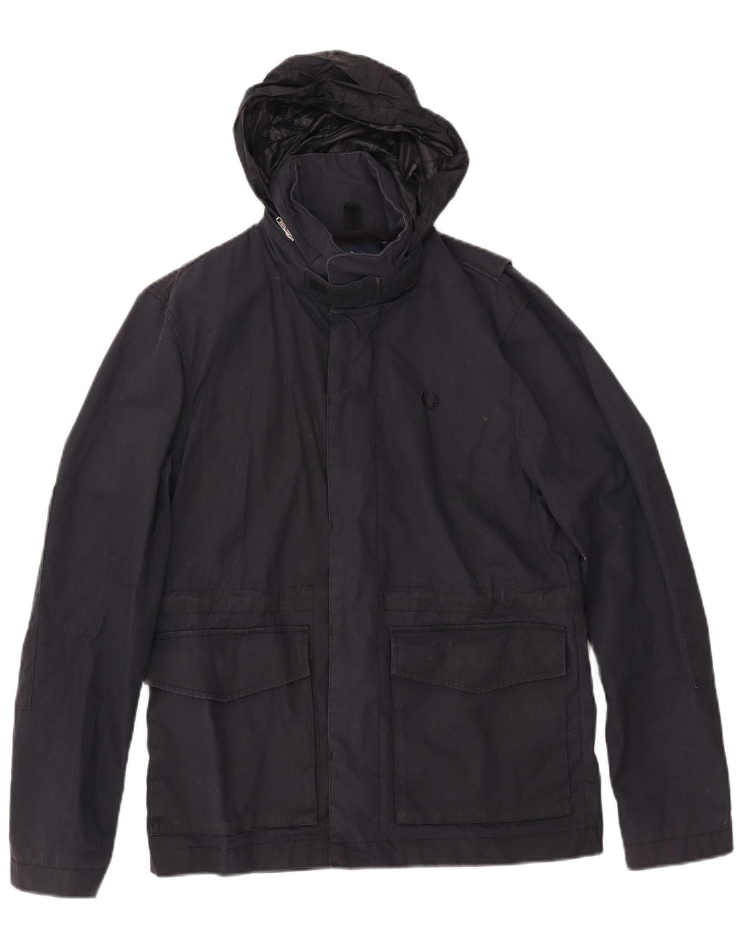 Męska kurtka wiatrówka z kapturem FRED PERRY UK 36, mała, granatowa, bawełniana