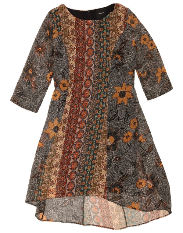 Damska sukienka maxi z rękawem 3/4 Desigual UK 6 XS, wielokolorowe kwiaty