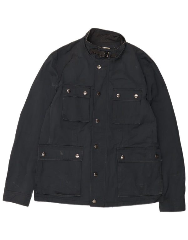 Zara Mens Utility Jacket UK 42 XL Navy Blue Polyester