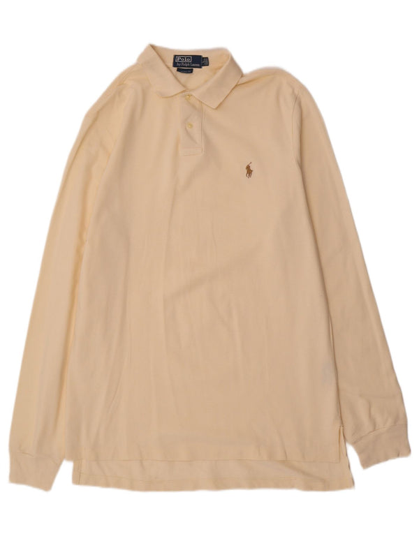 Polo Ralph Lauren Męska koszulka polo o dopasowanym kroju z długim rękawem, duża, beżowa bawełna