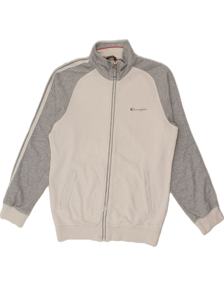 CHAMPION Womens Tracksuit Top Jacket UK 14 Medium Grey Colourblock Cotton Vintage Champion and Second-Hand Champion from Messina Hembry 