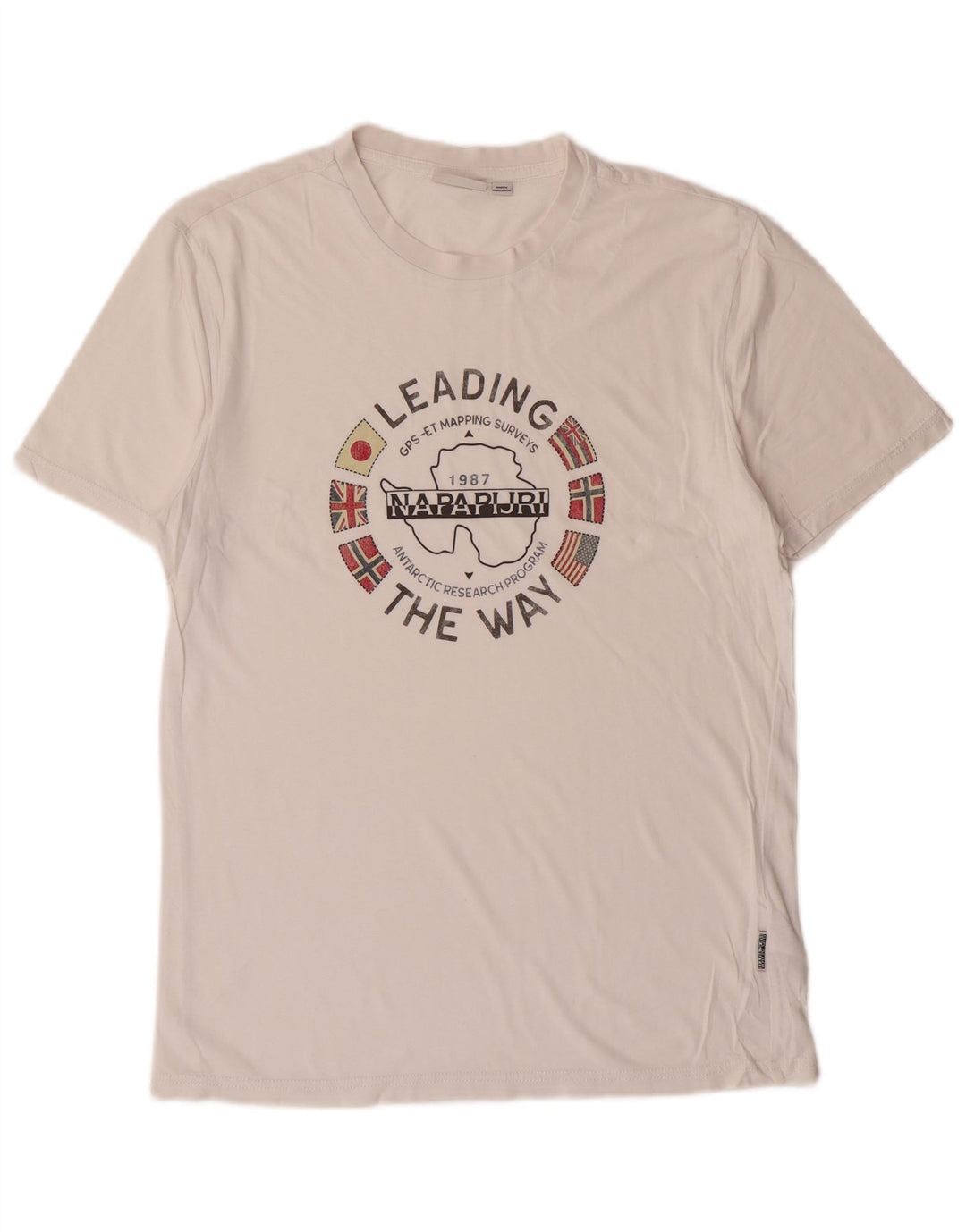 Męski T-shirt z grafiką Napapijri, mały, złamanej bieli, bawełniany