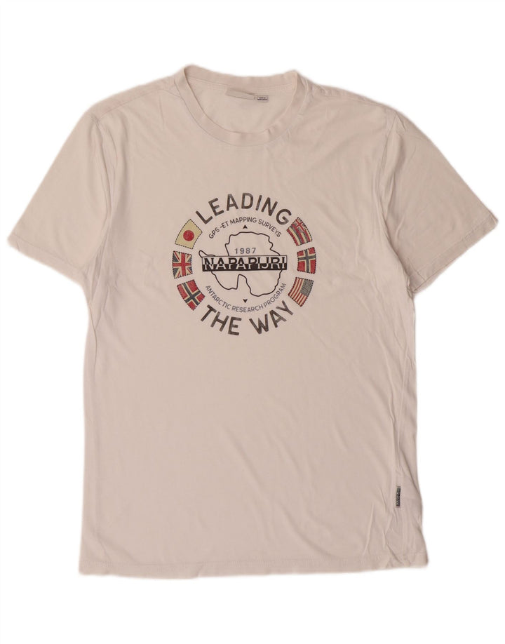 Męski T-shirt z grafiką Napapijri, mały, złamanej bieli, bawełniany