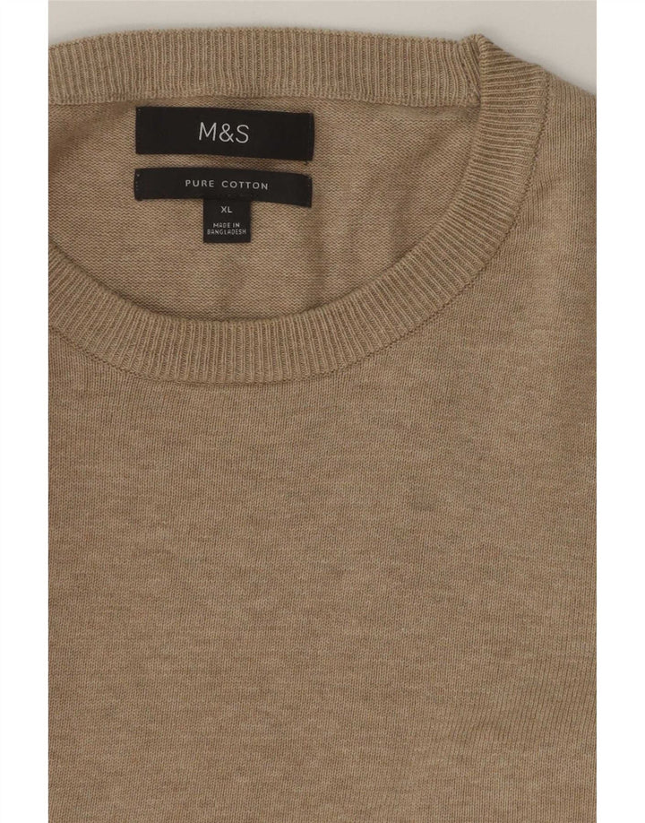 Marks & Spencer Męski sweter z okrągłym dekoltem XL, beżowy, bawełniany