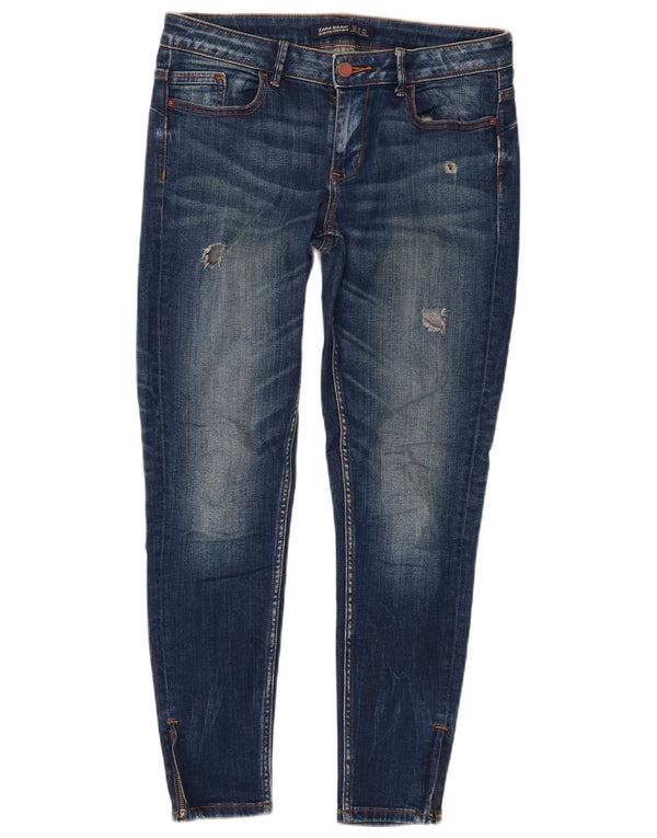 Damskie dżinsy rurki Zara w trudnej sytuacji EU 38 Small W28 L27 Niebieskie