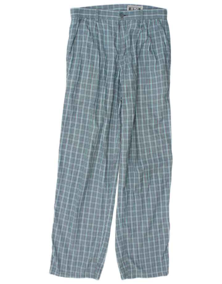 Męskie spodnie chino w stylu vintage W29 L31 z poliestru w niebieską kratkę