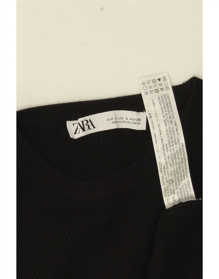 Damski krótki top Zara z rękawem 3/4 UK 8 Small, czarna wiskoza