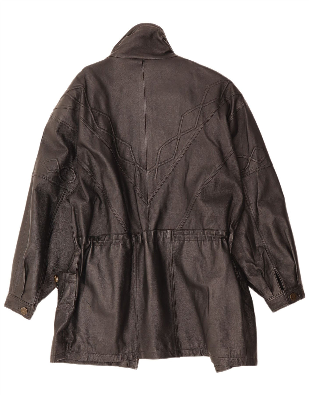 VINTAGE damski płaszcz skórzany UK 10 mała czarna skóra