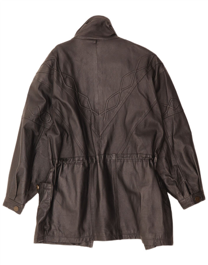 VINTAGE damski płaszcz skórzany UK 10 mała czarna skóra