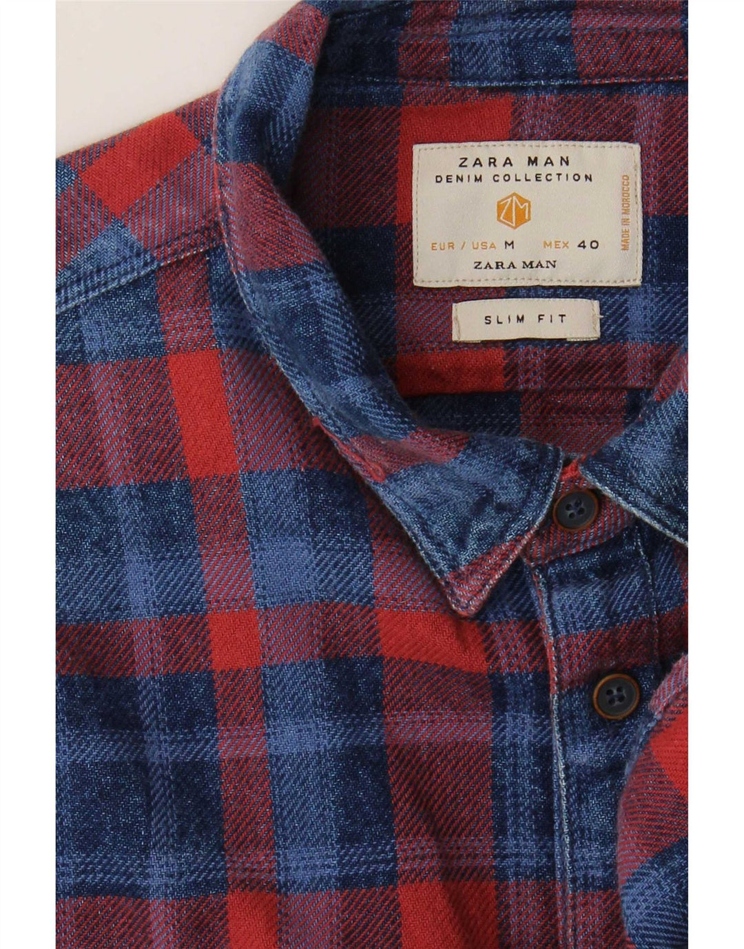 Męska koszula flanelowa Zara Slim Fit w średnią czerwoną kratkę
