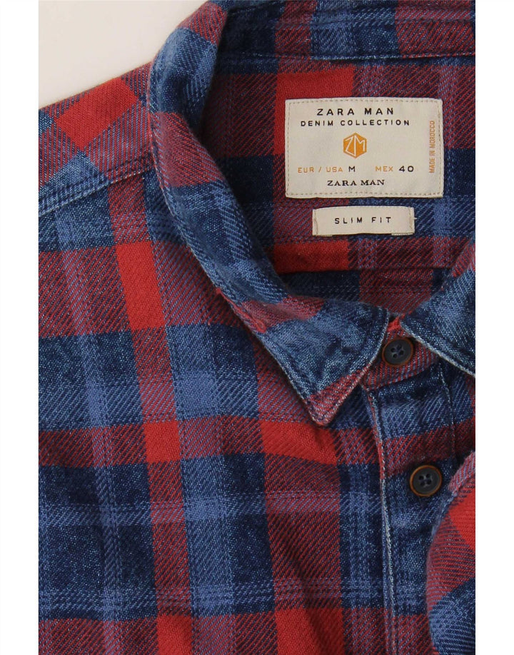 Męska koszula flanelowa Zara Slim Fit w średnią czerwoną kratkę
