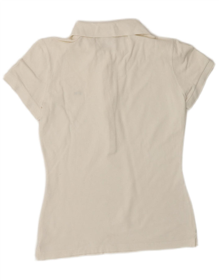 Damska koszulka polo LACOSTE, rozmiar 36, mała, biała, bawełniana