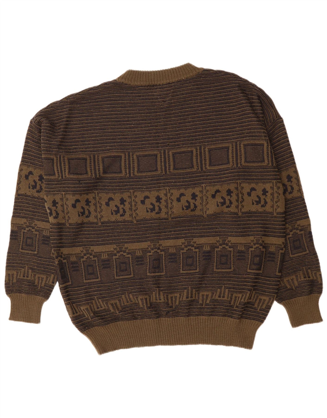 Męski sweter z okrągłym dekoltem w stylu vintage, XL Khaki, geometryczny