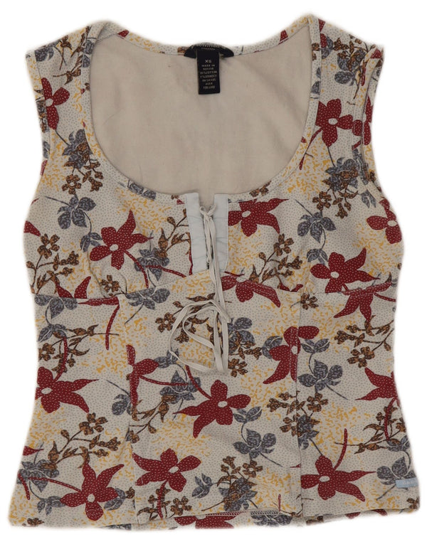 Bluzka damska American Eagle Top UK 4 XS Biała bawełna w kwiaty