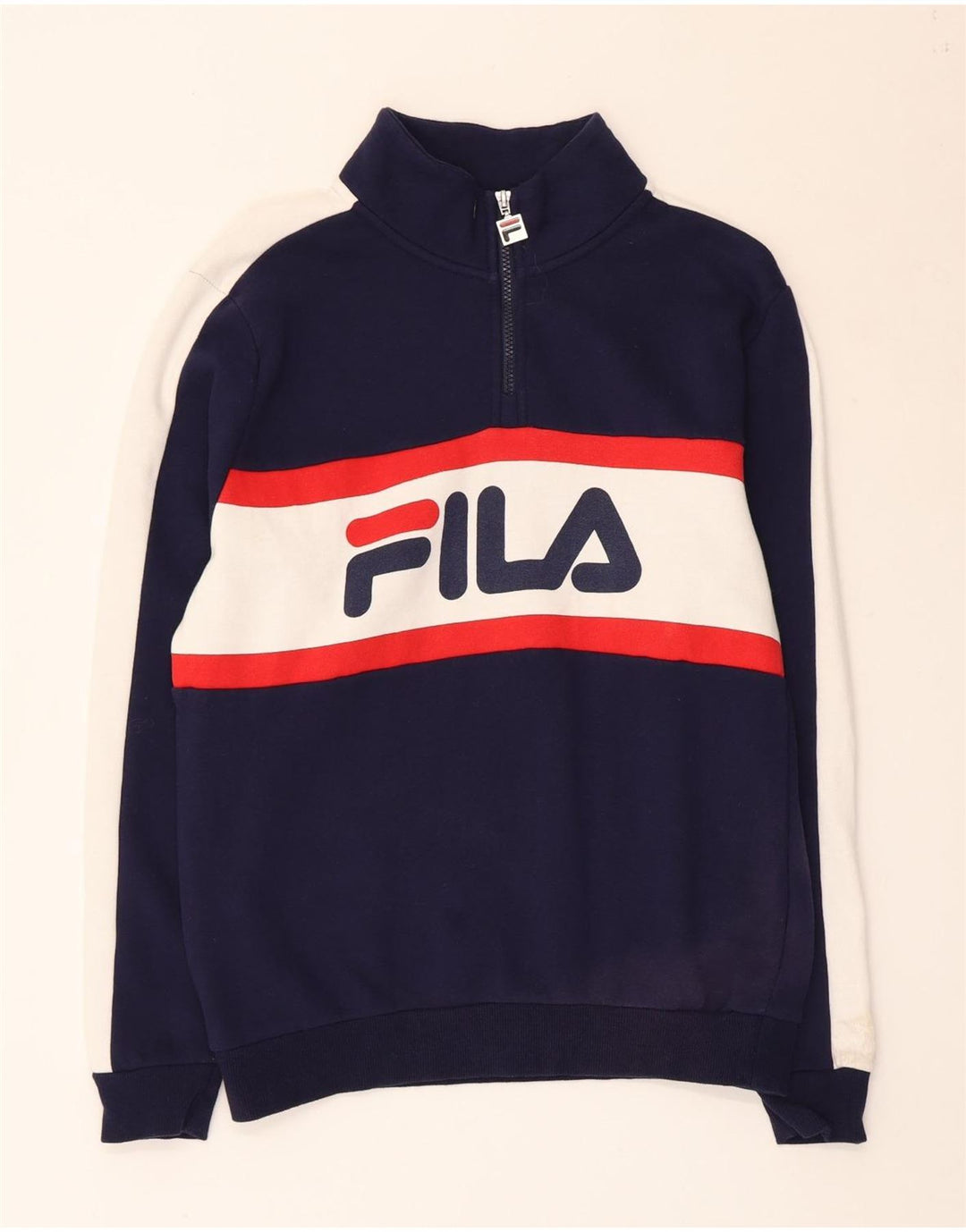 Męski sweter Fila z grafiką i zamkiem błyskawicznym, mały, granatowy, z blokami kolorów