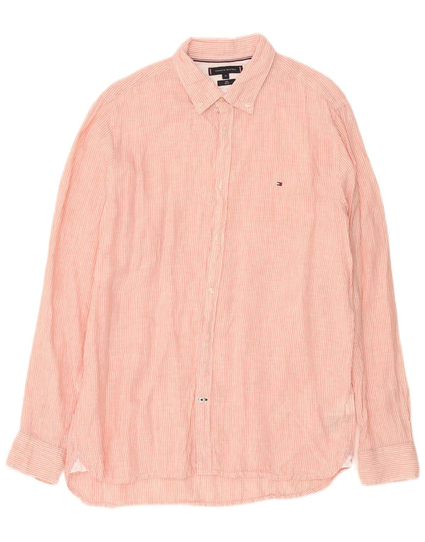 Męska koszula slim fit Tommy Hilfiger XL w różowe paski, lniana