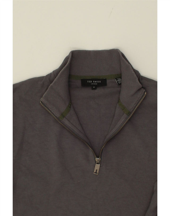 TED BAKER Mens Zip Neck Sweatshirt Jumper Size 2 Small Grey Cotton Vintage Ted Baker and Second-Hand Ted Baker from Messina Hembry 