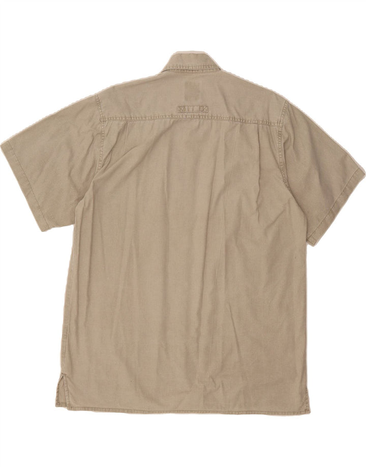 VINTAGE Mens Short Sleeve Shirt Medium Beige Cotton Vintage Vintage and Second-Hand Vintage from Messina Hembry 