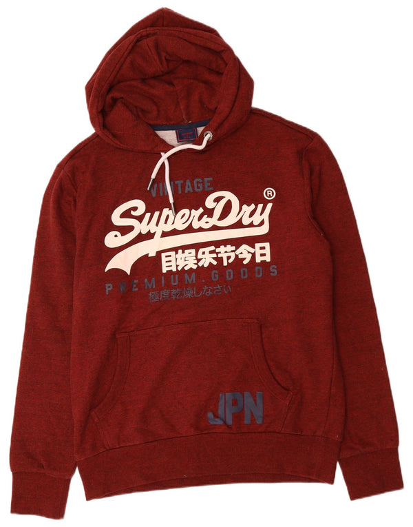 SUPERDRY Męski sweter z kapturem i grafiką XL Bordowa bawełna
