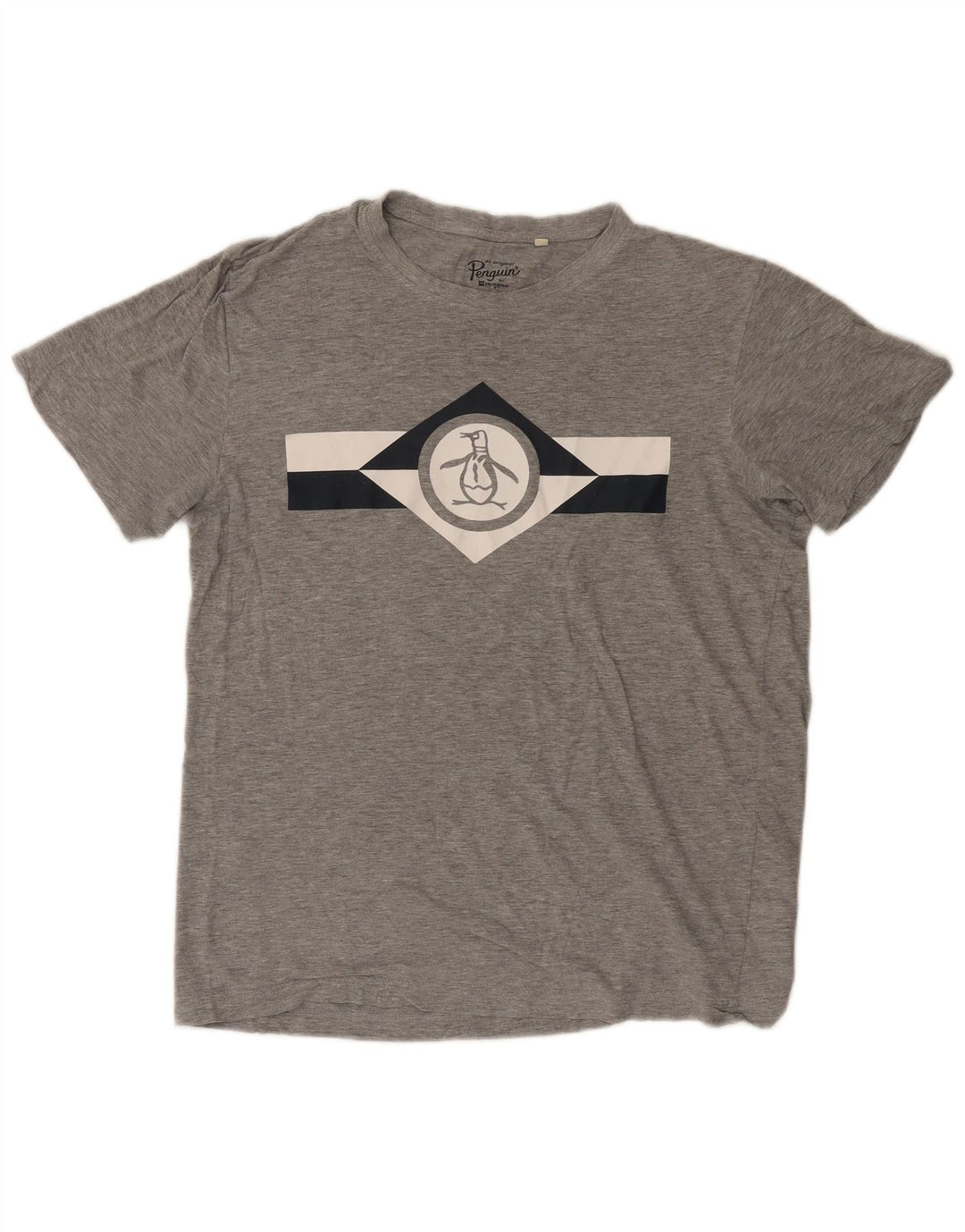 Męski T-shirt z grafiką Pingwin, duży, szary, bawełniany