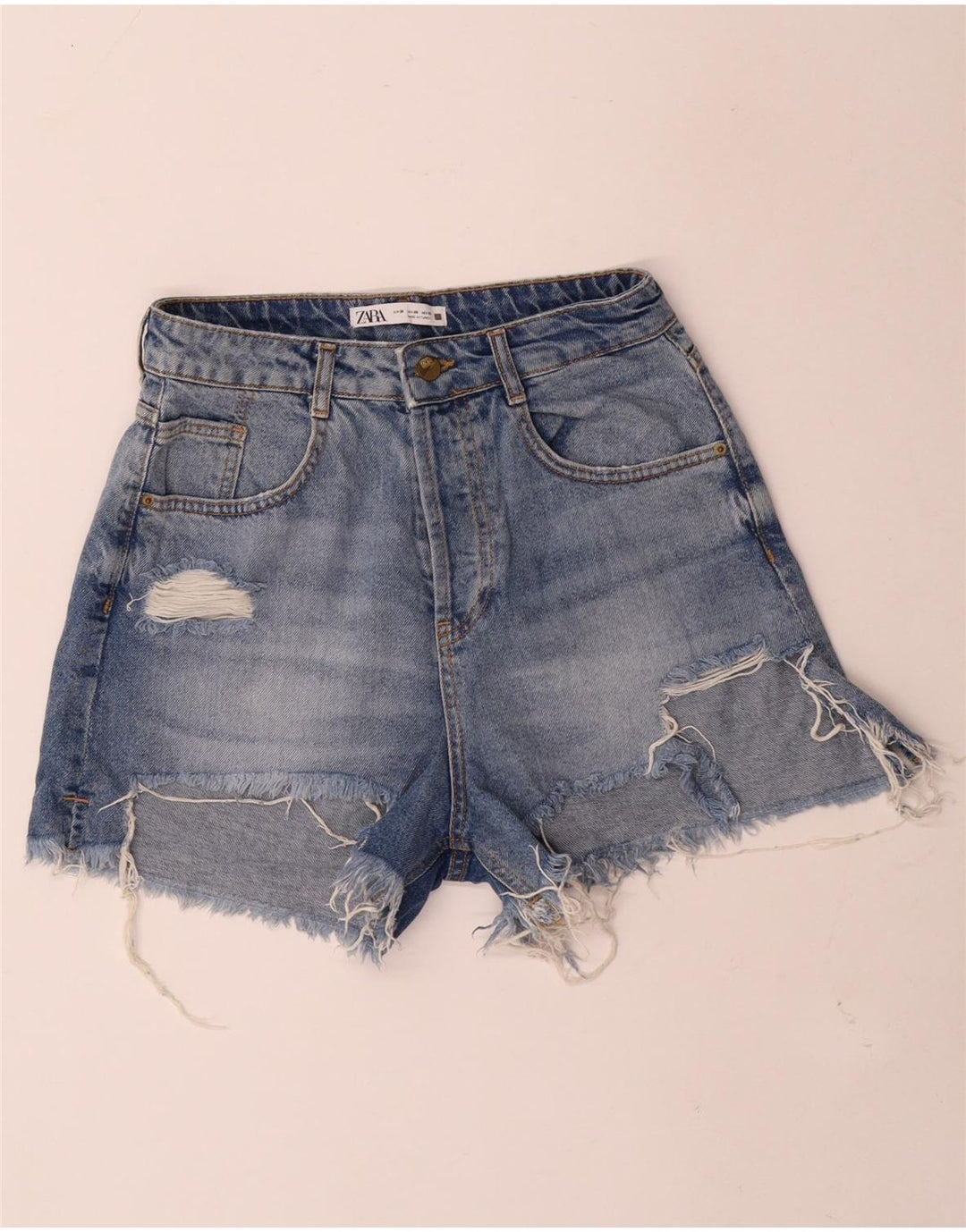 Damskie spodenki jeansowe Zara w trudnej sytuacji EU 38 Small W28 niebieskie