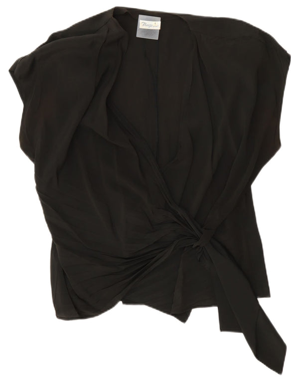 Damska bluzka oversize w stylu vintage, zawijana Top US 4 Small Black Acetate