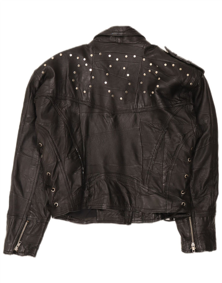 Vintage damska kurtka skórzana Biker IT 42, średnia czarna skóra