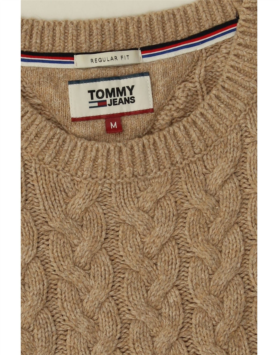 Męski sweter z okrągłym dekoltem Tommy Hilfiger o regularnym kroju, średni beż