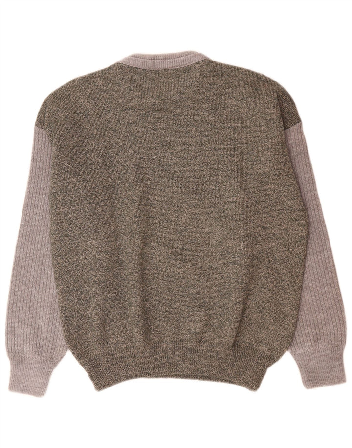 Vintage męski sweter z okrągłym dekoltem, duży, zielony, wełniany blok kolorów