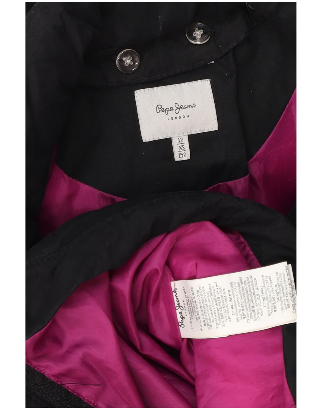 PEPE Jeans Dziewczęca ocieplana kurtka z kapturem 11-12 lat XS Czarny poliester